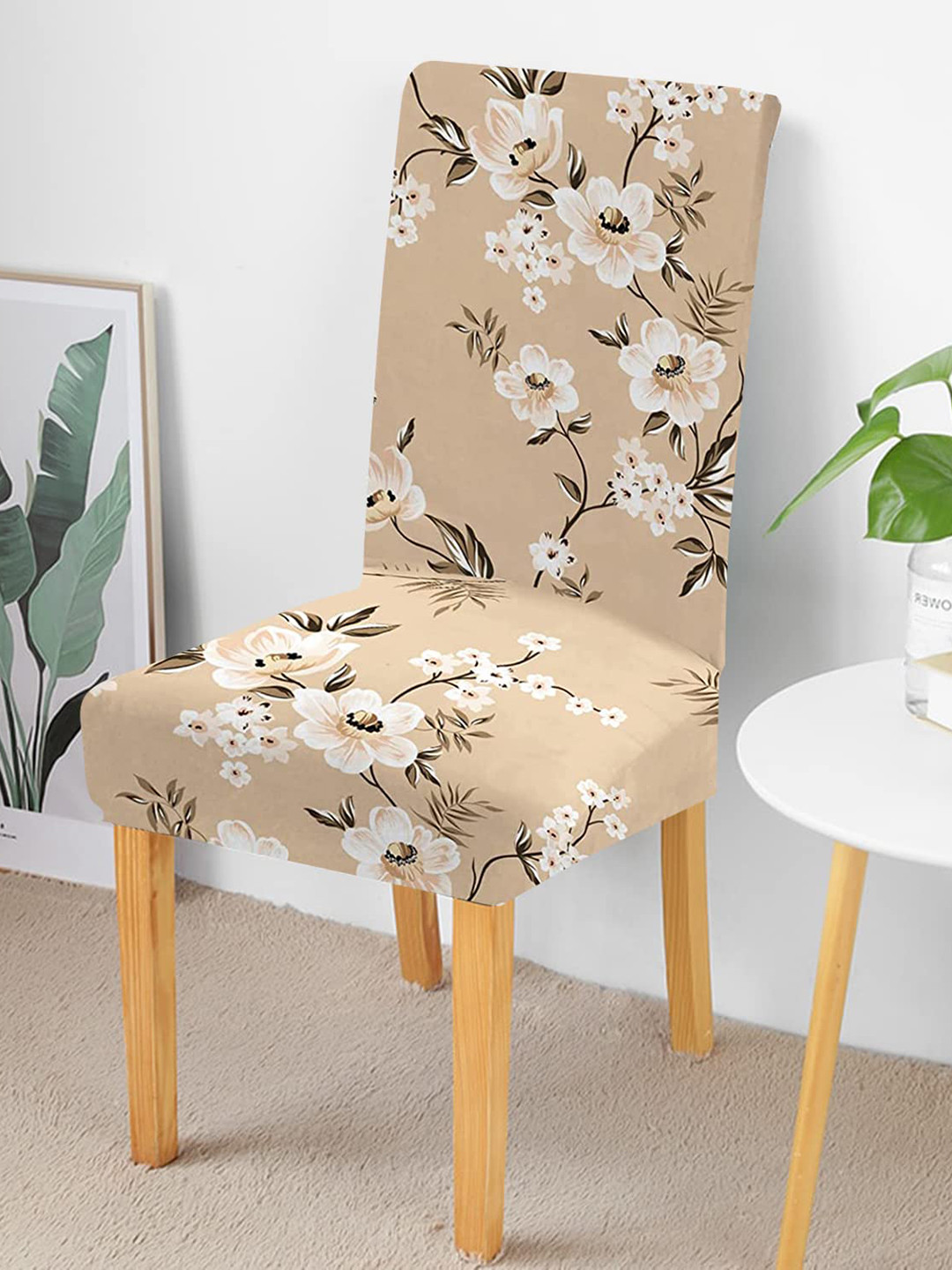 HOUSE OF QUIRK Cream-Coloured Set Of 6 Printed Chair Covers