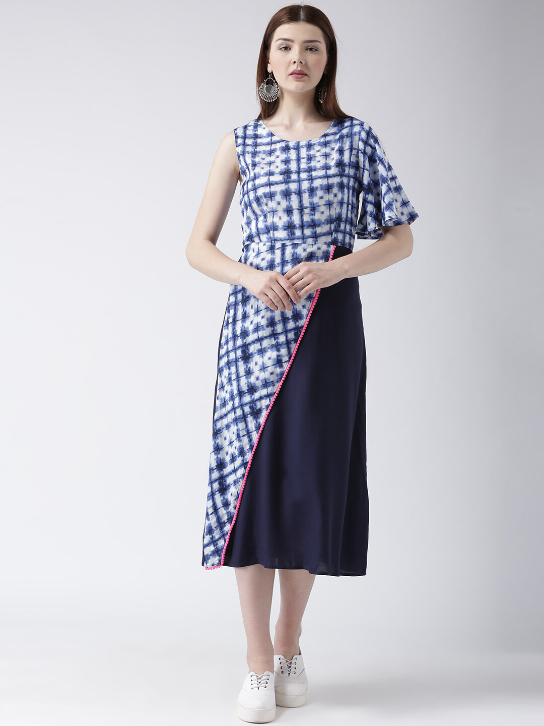 DODO & MOA Checked Layered Midi Fit & Flare Dress