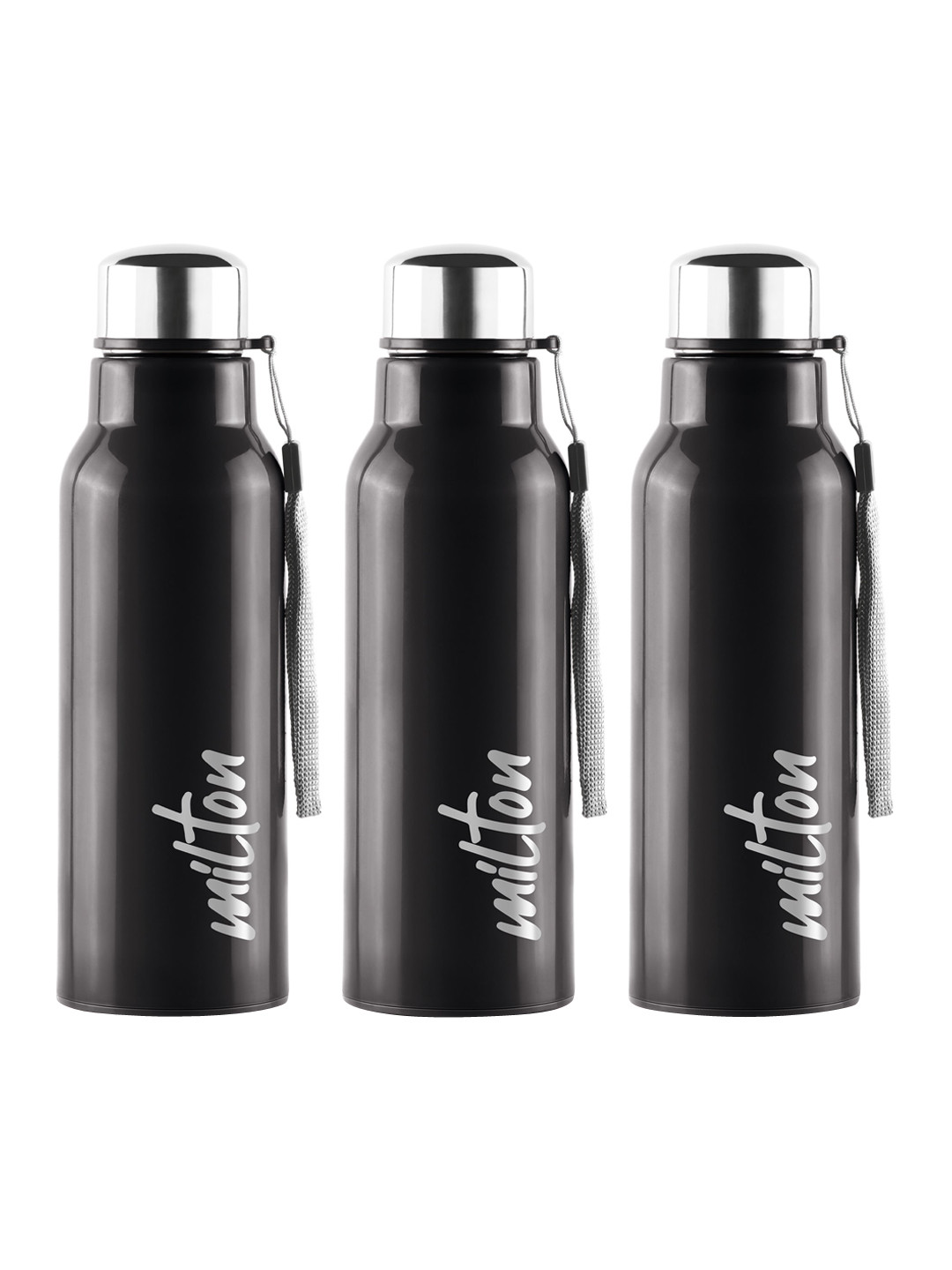 Milton Steel Fit 600 Black Stainless Steel Spill Proof 3 Piece Water Bottle - 520ml