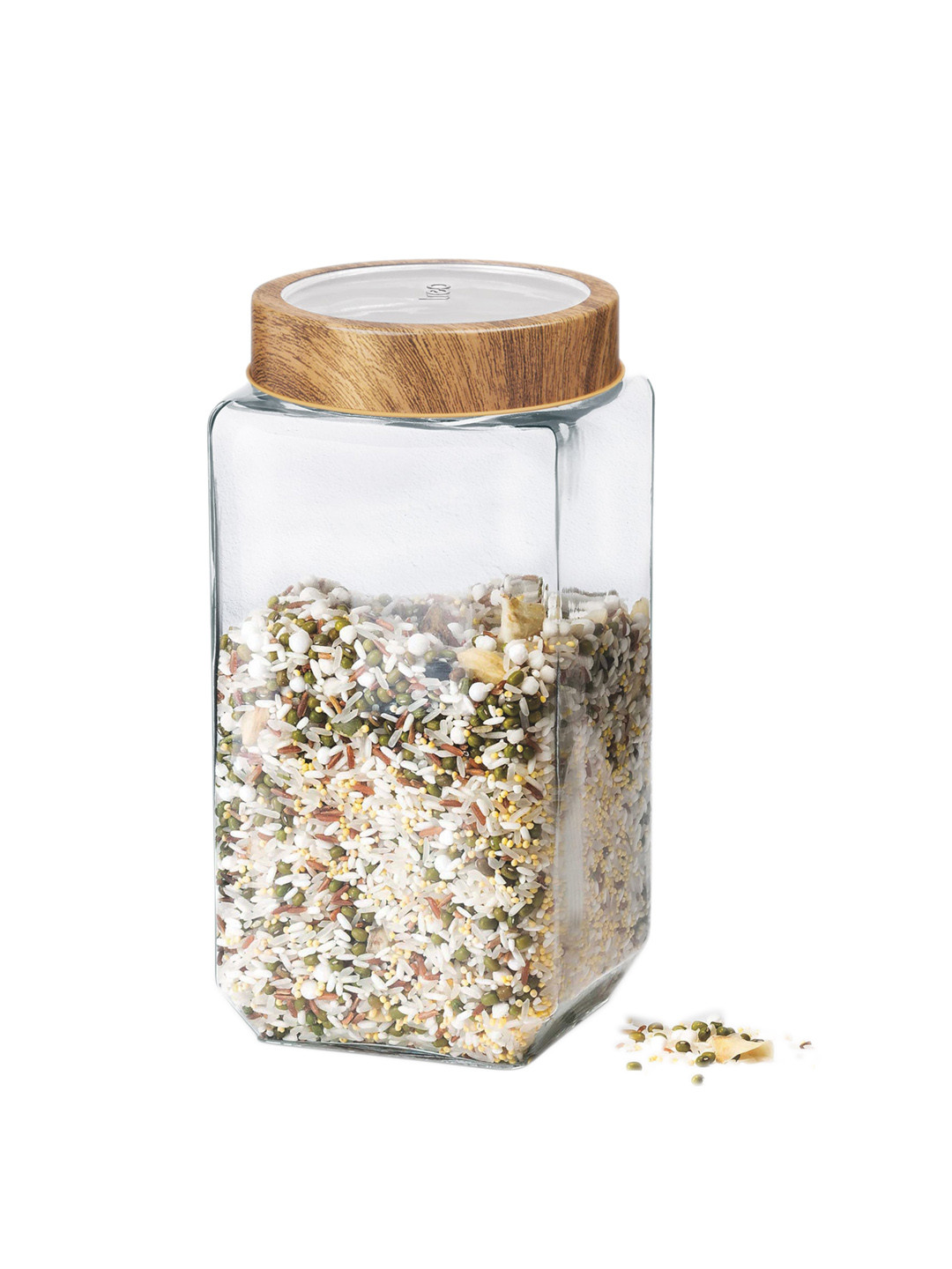 Treo Woody Cube Storage Glass Transparent Jar With Wooden Lid 1 L