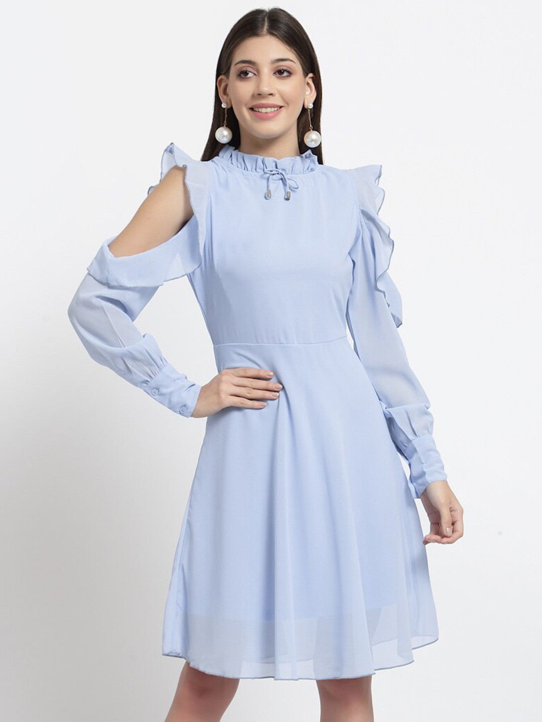 aayu Mock Neck Fit And Flare Dress