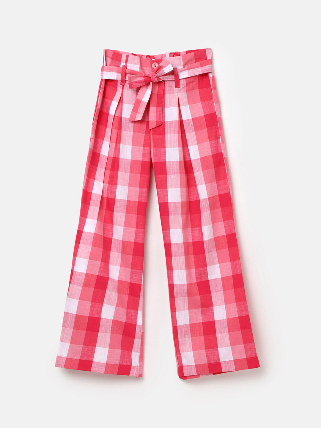 United Colors of Benetton Girls Checked High-Rise Trousers