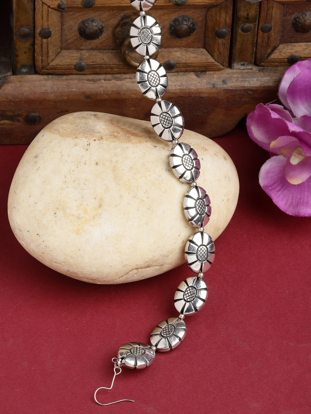 PANASH Oxidised Silver-Toned Oval Shaped Matha Patti