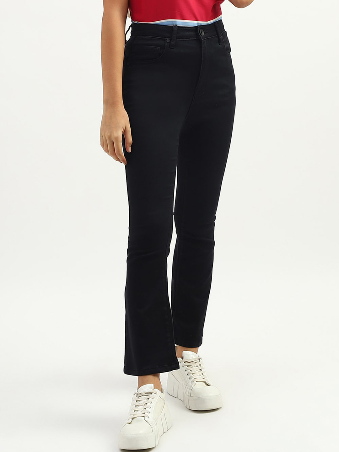 United Colors of Benetton Women Black Bootcut Slash Knee Jeans