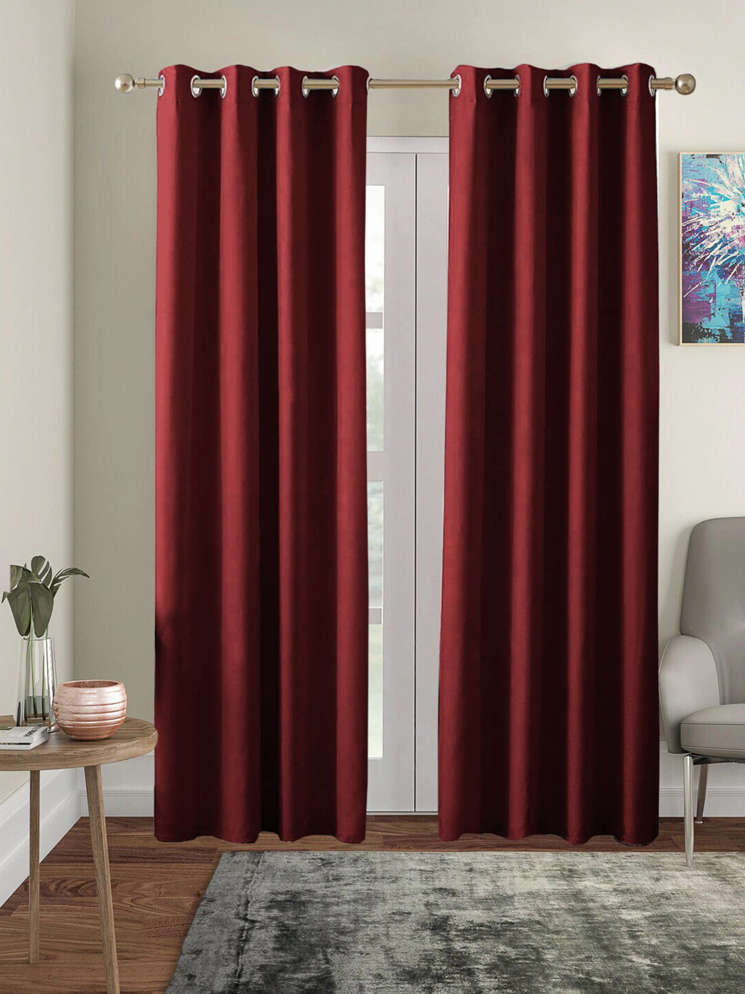 AEROHAVEN Blackout Solid Winter 2022 Red Set of 2 Black Out Long Door Curtain