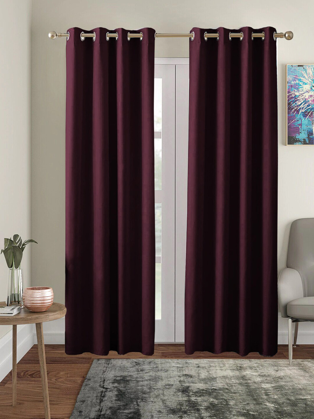 AEROHAVEN Blackout Solid Winter 2022 Brown & Silver-Toned Set of 2 Long Door Curtain