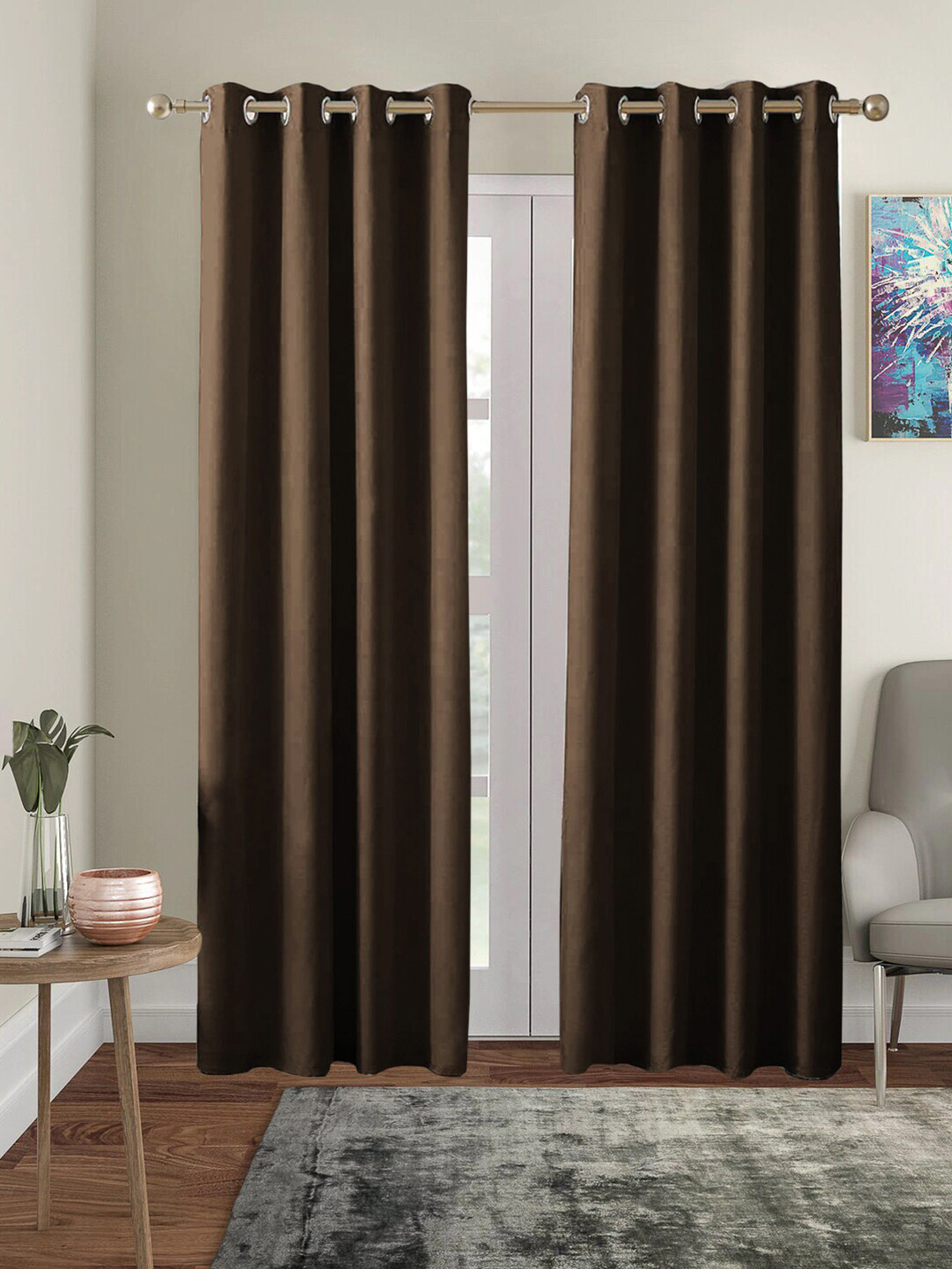AEROHAVEN Blackout Solid Winter 2022 Brown & Silver-Toned Set of 2 Long Door Curtain