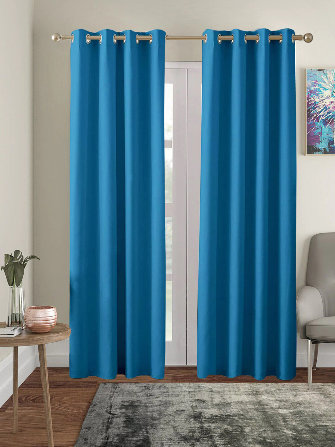 AEROHAVEN Blackout Solid Winter 2022 Blue Set of 2 Black Out Long Door Curtain
