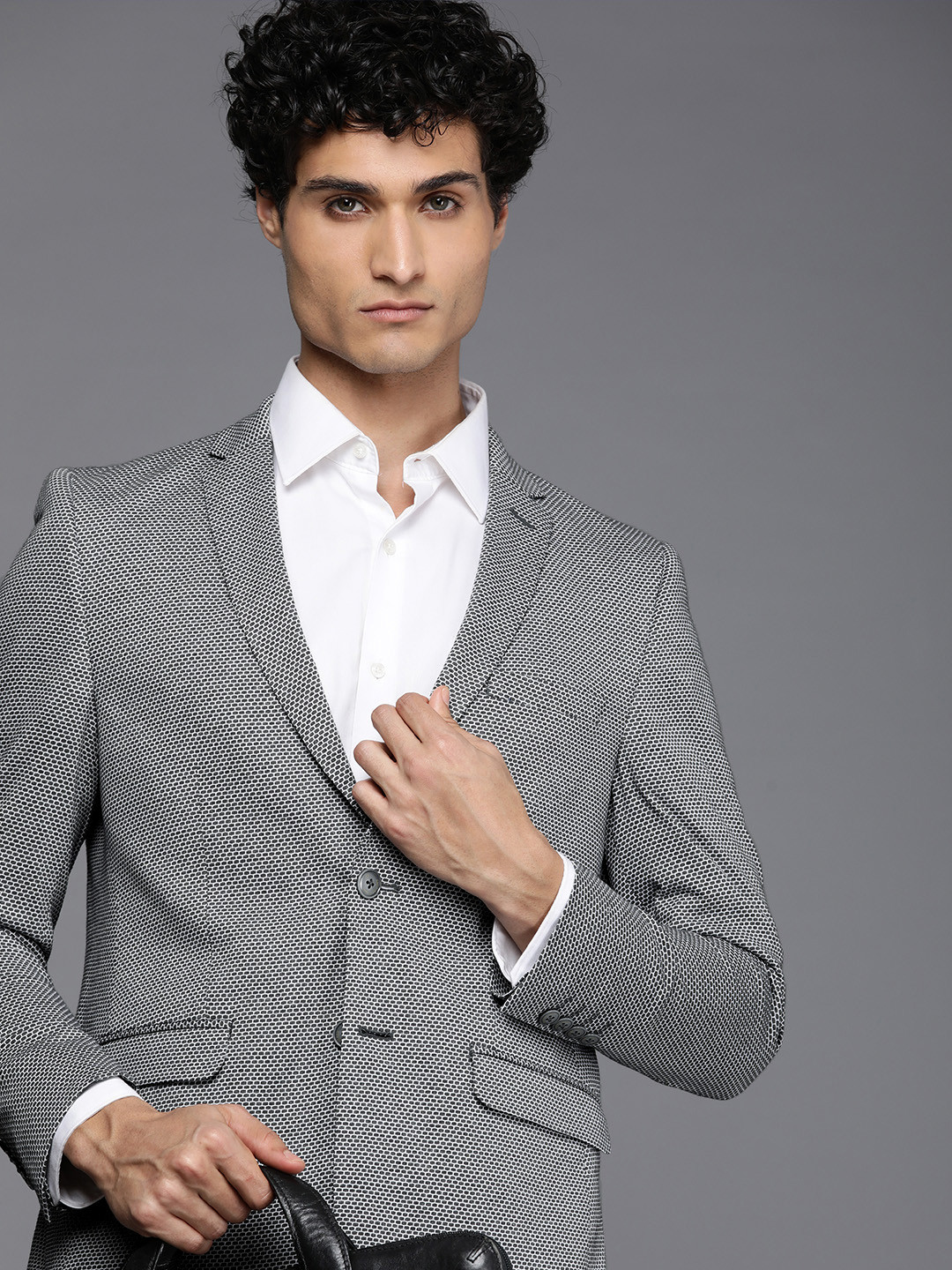 Louis Philippe Sport Men Self-Design Geometric Print Super Slim Fit Formal Blazer