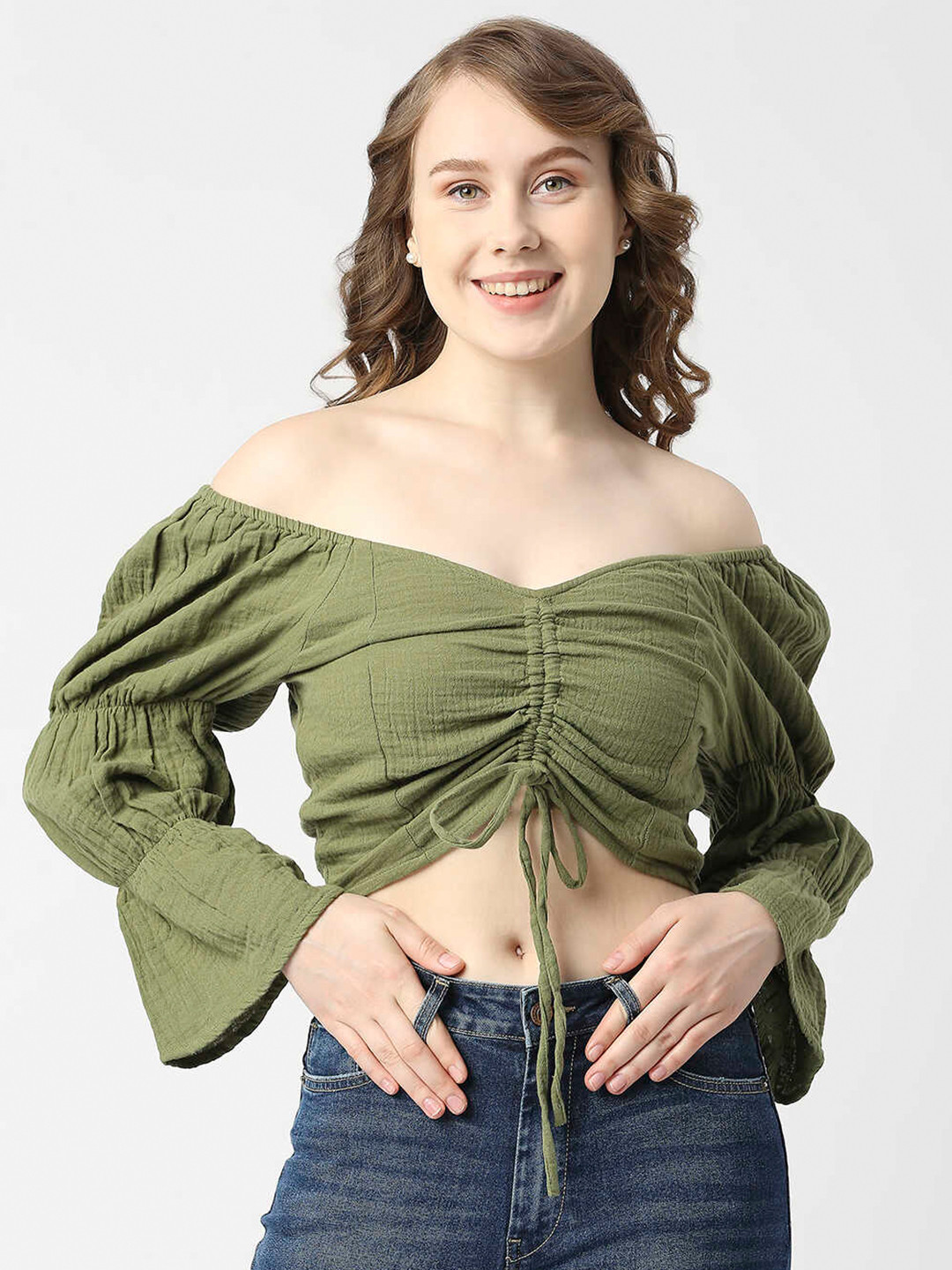 Pepe Jeans Pure Cotton Off-Shoulder Bardot Crop Top