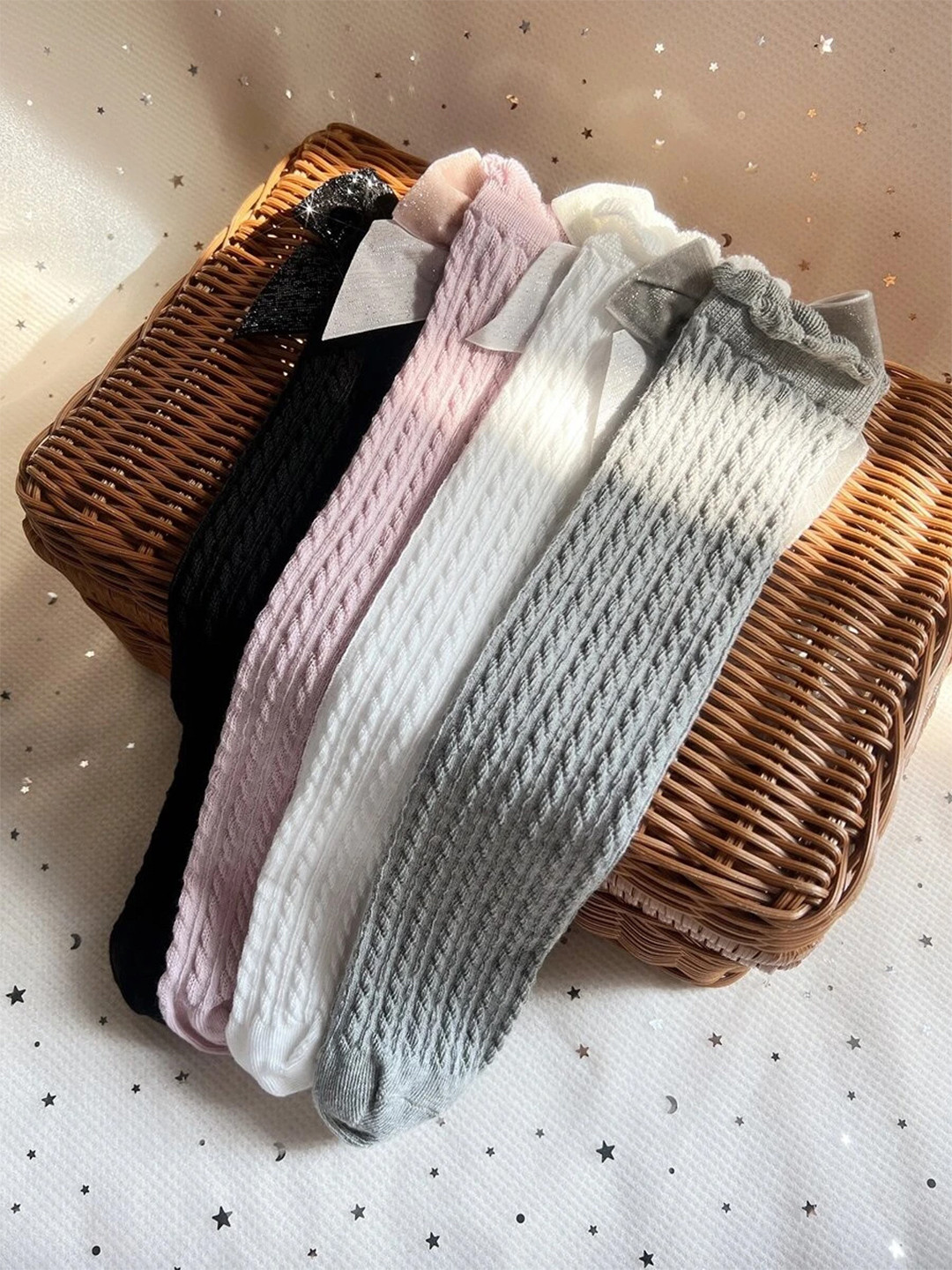 EL REGALO Girls Pack Of 4 Knitted with Bow Details Calf-Length Socks