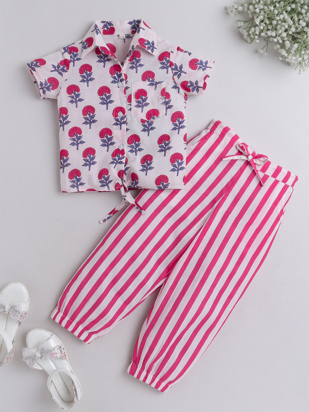 The Magic Wand Girls Printed Cotton Shirt with Pyjamas