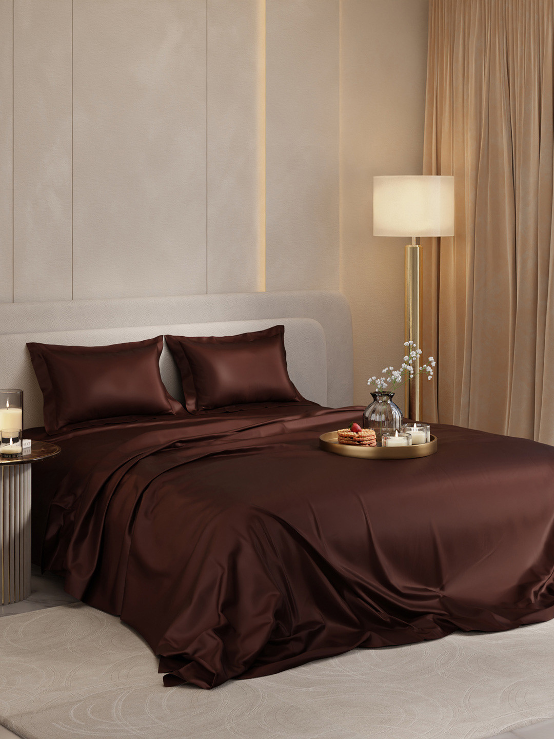 Stoa Paris Date Night Collection Brown Polyester 300 TC King Bedsheet -108 x 90 inches