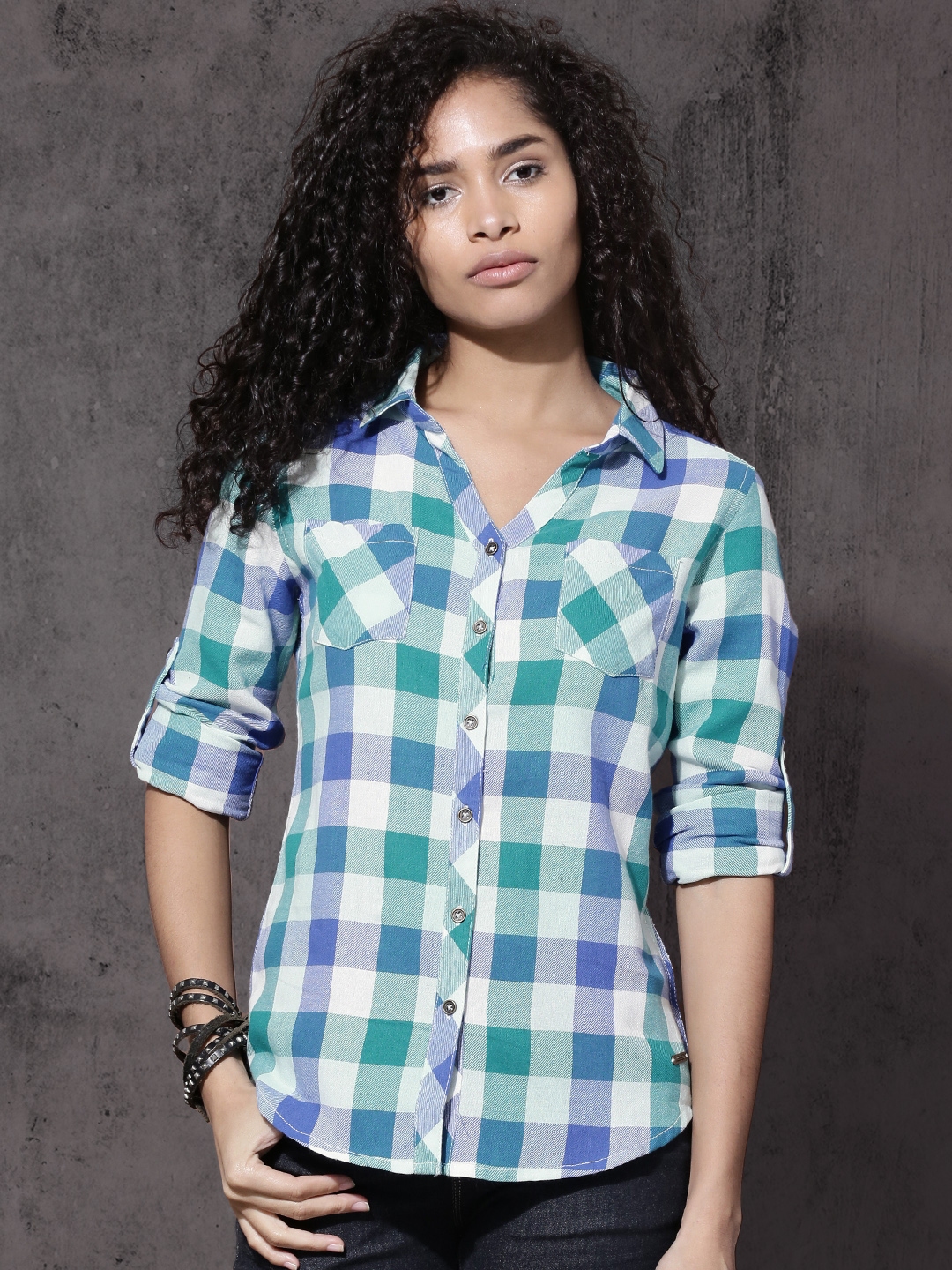 Blue green on sale check shirt womens