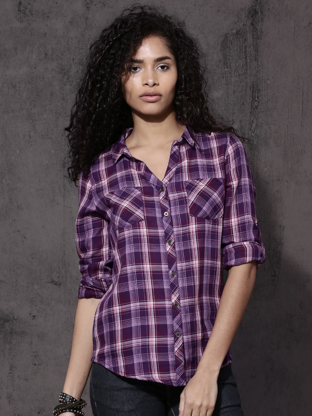 purple check shirt womens