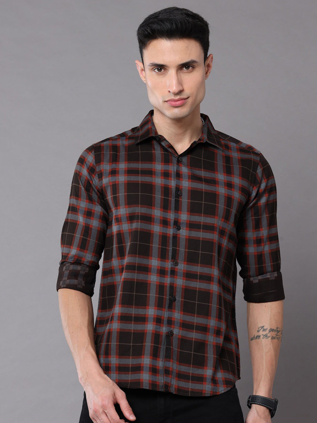 Bushirt Men Tartan Checks Checked Casual Shirt