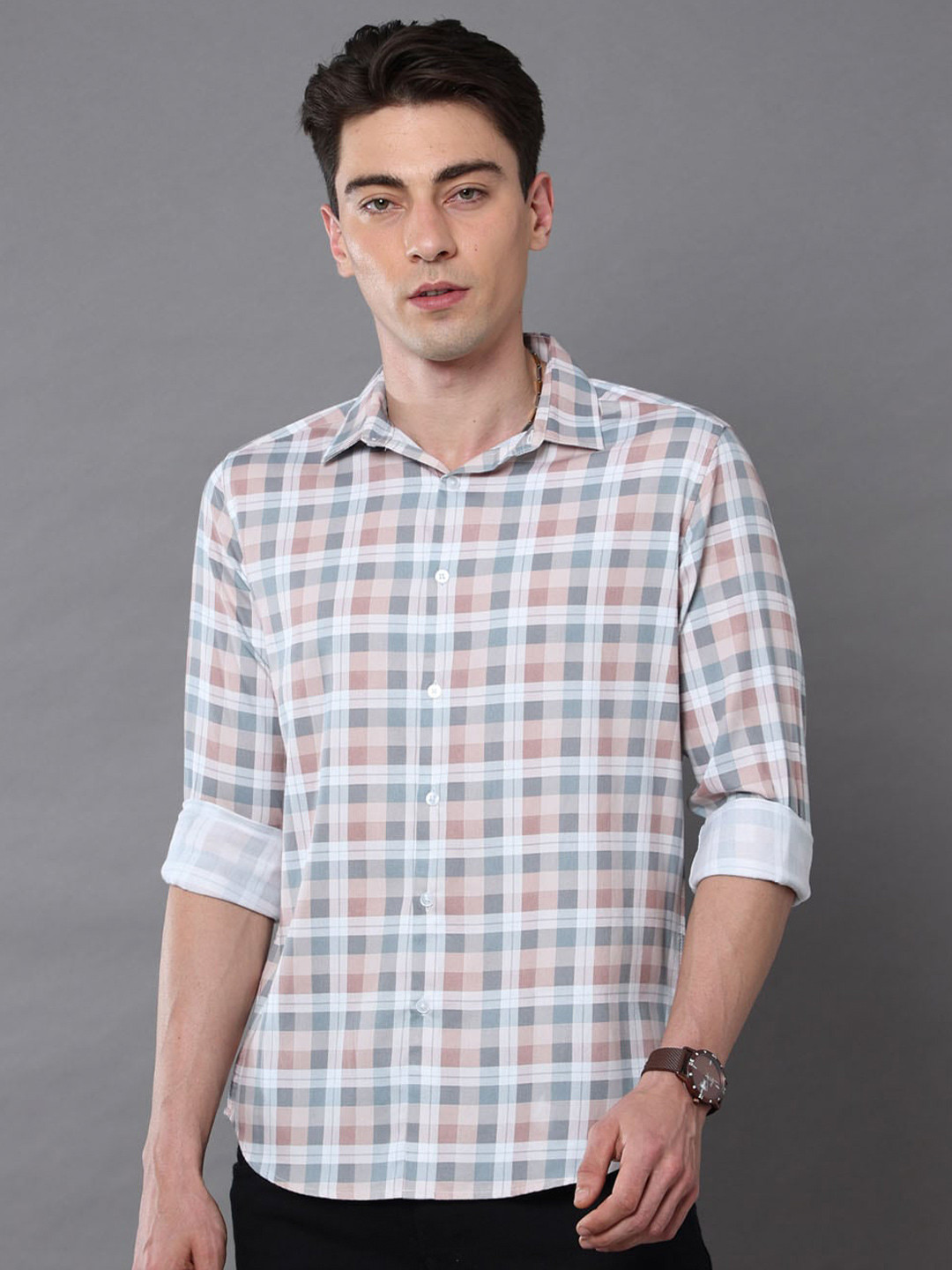 Bushirt Men Tartan Checks Checked Casual Shirt