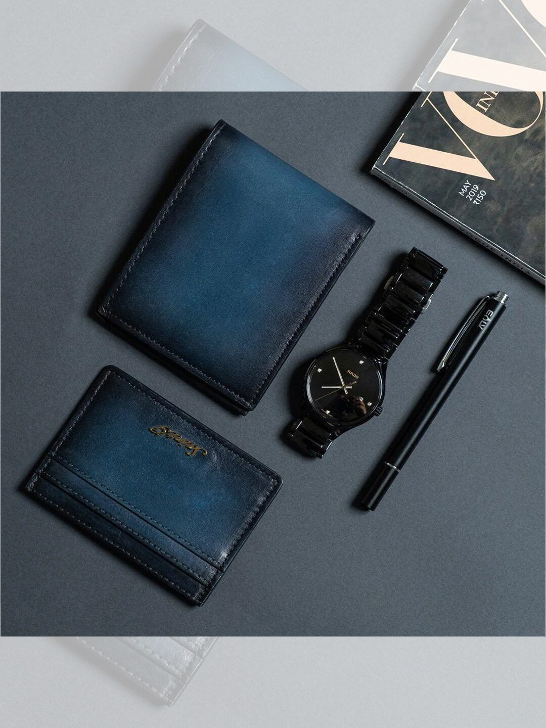 Saint G Men Blue Leather Card Holder