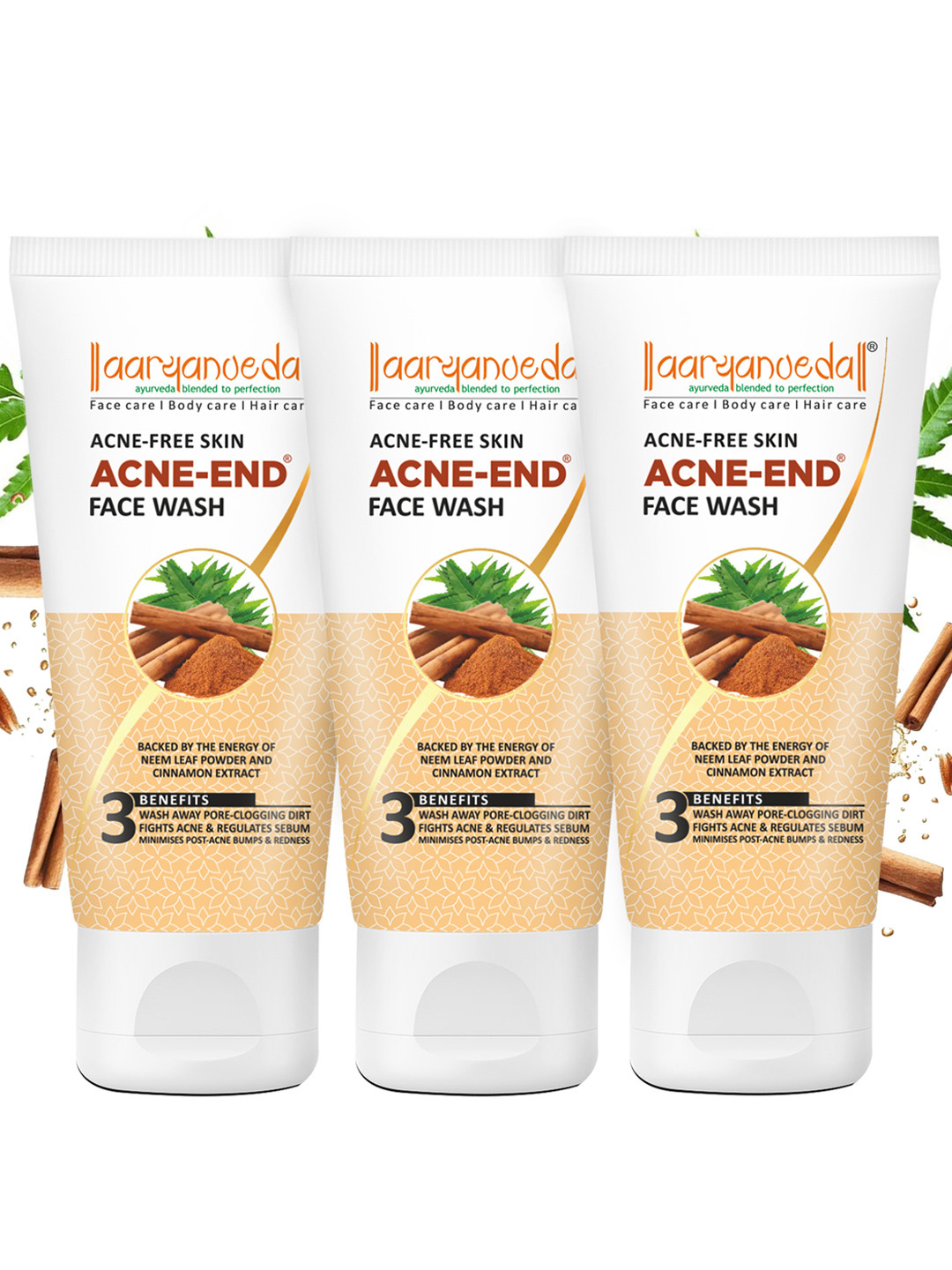 Aryanveda Set of 3 Acne-End Face Wash with Cinnamon & Neem Leaf - 60 ml each