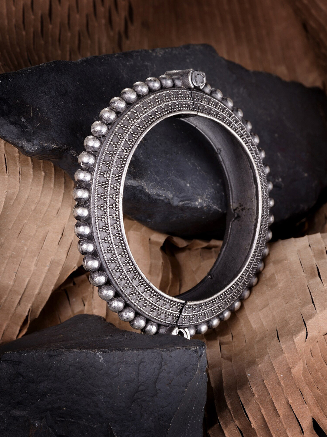 Saraf RS Jewellery Women Silver-Toned Brass Cubic Zirconia Handcrafted Silver-Plated Bangle-Style Bracelet