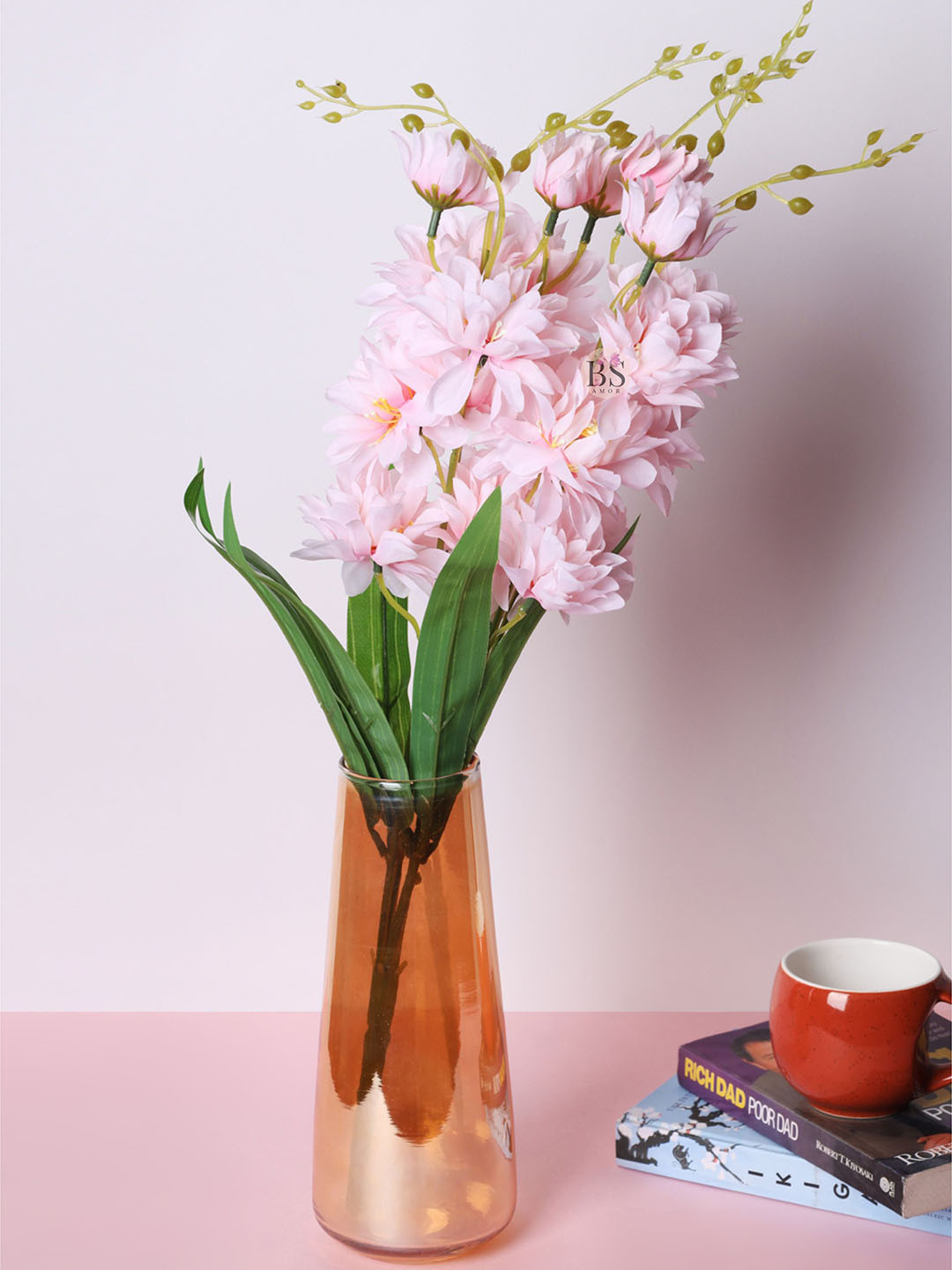 BS AMOR Pink & Green Faux Artificial Flower Bunch