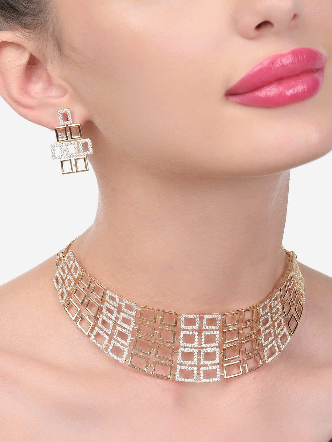 Zaveri Pearls Rose Gold-Plating CZ Studded Jewellery Set