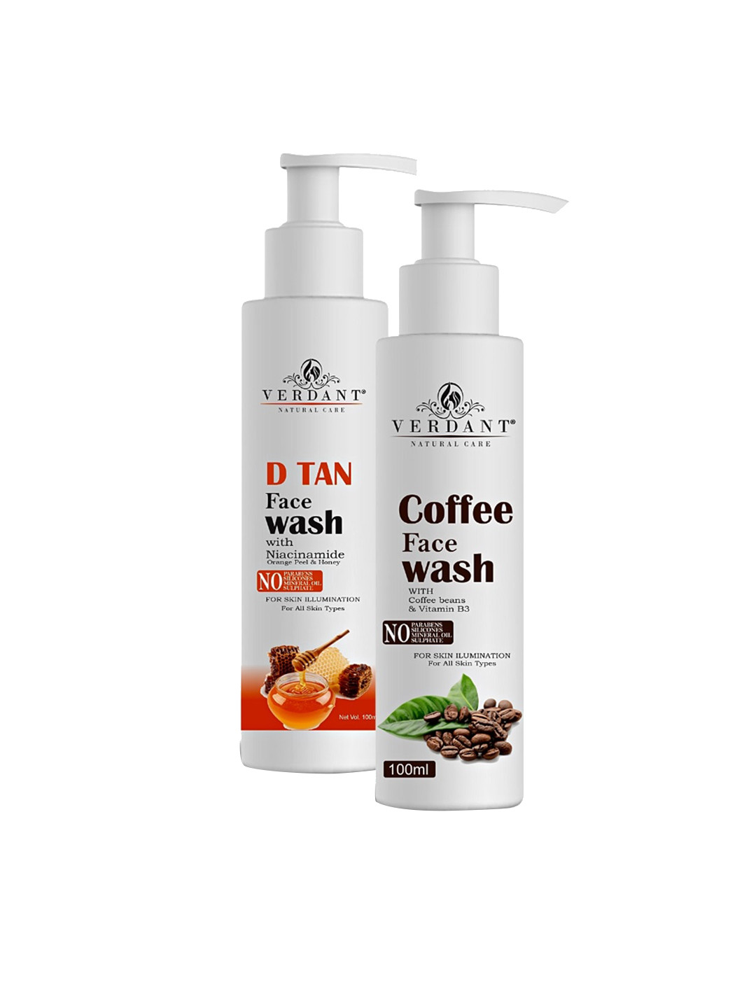 Verdant Natural Care Set Of 2 D Tan & Coffee Face Washes - 100ml Each