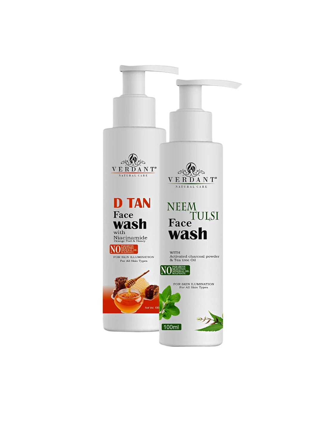 Verdant Natural Care Set Of 2 D Tan & Neem Tulsi Face Washes - 100 ml Each