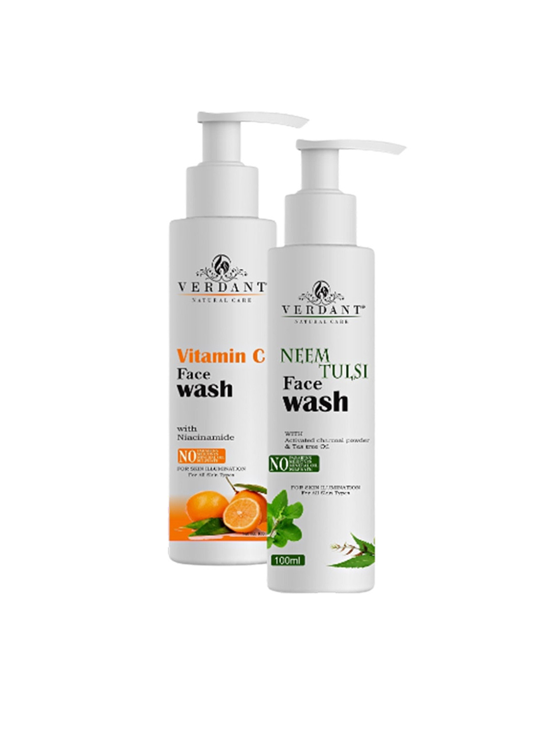 Verdant Natural Care Set Of 2 Vitamin C & Neem Tulsi Face Washes - 100 ml Each