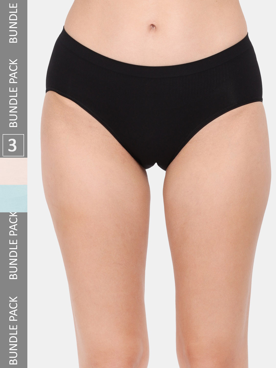 Amour Secret Women Pack Of 3 Anti Bacterial Mid-Rise Hipster Briefs P3328_Blk_Skn_Sblu