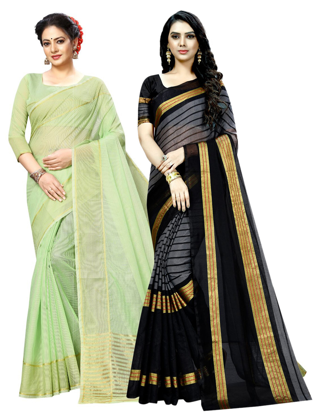 KALINI Green & Black Zari Ilkal Saree