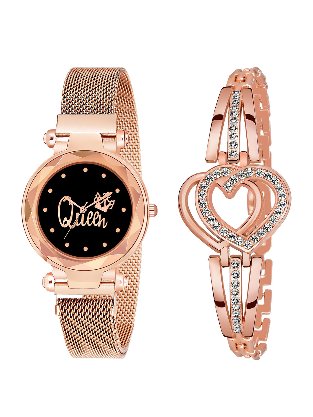 CERO Women Set of 2 Brass Embellished Dial Bracelet Style Straps Analogue Watch