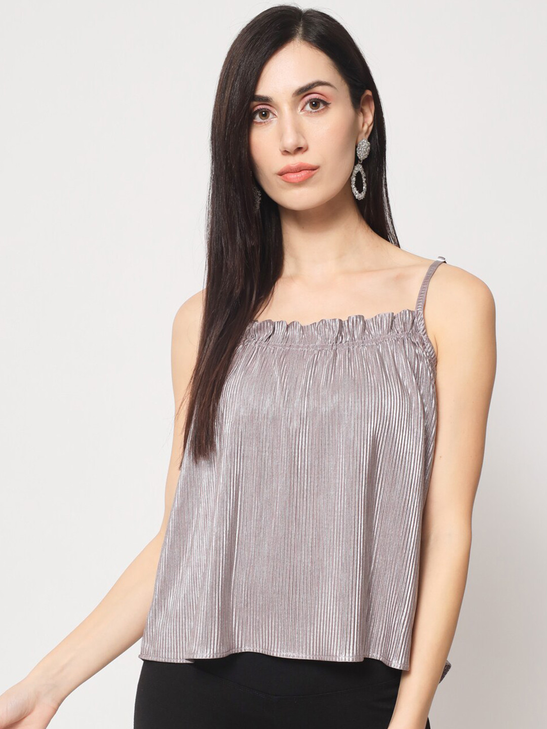 CHARMGAL Grey Striped Satin Top