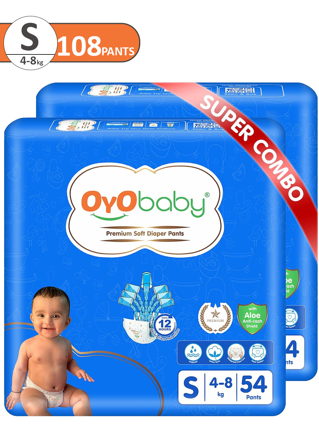 OyO Baby Pack of 2 Premium Soft Diaper Pants - Small