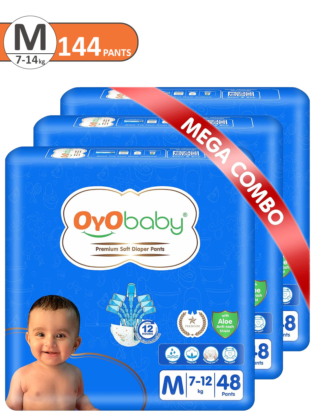 OyO Baby Pack of 3 Premium Soft Diaper Pants - Medium