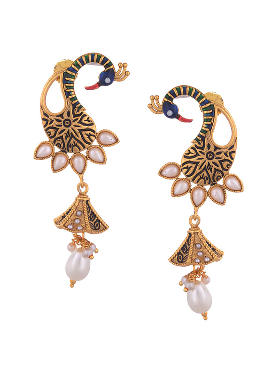 Young & Forever Women Gold-Plated Peacock Shaped Ear Cuff Earrings