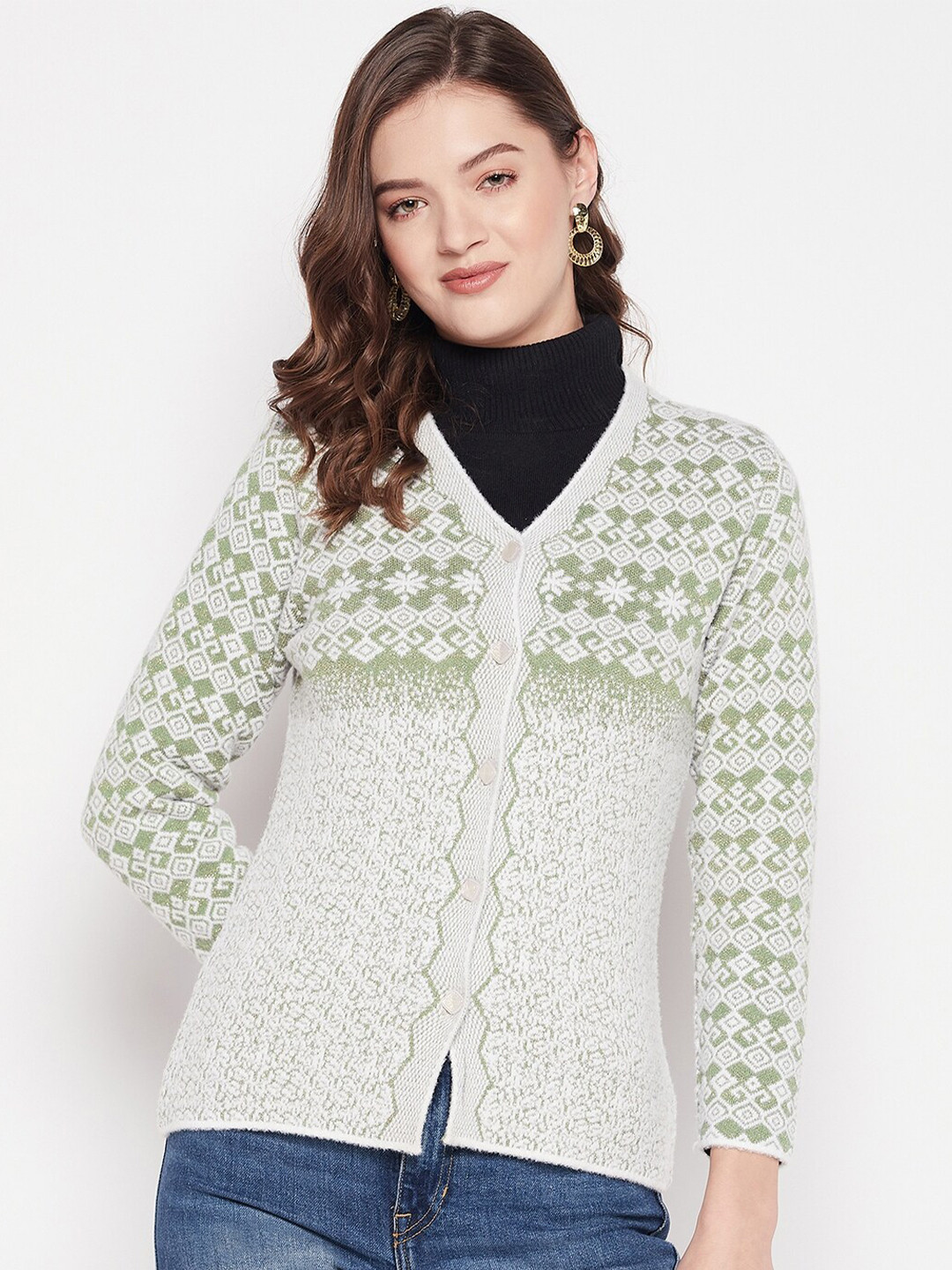Zigo Women Fair Isle Printed Wool Cardigan