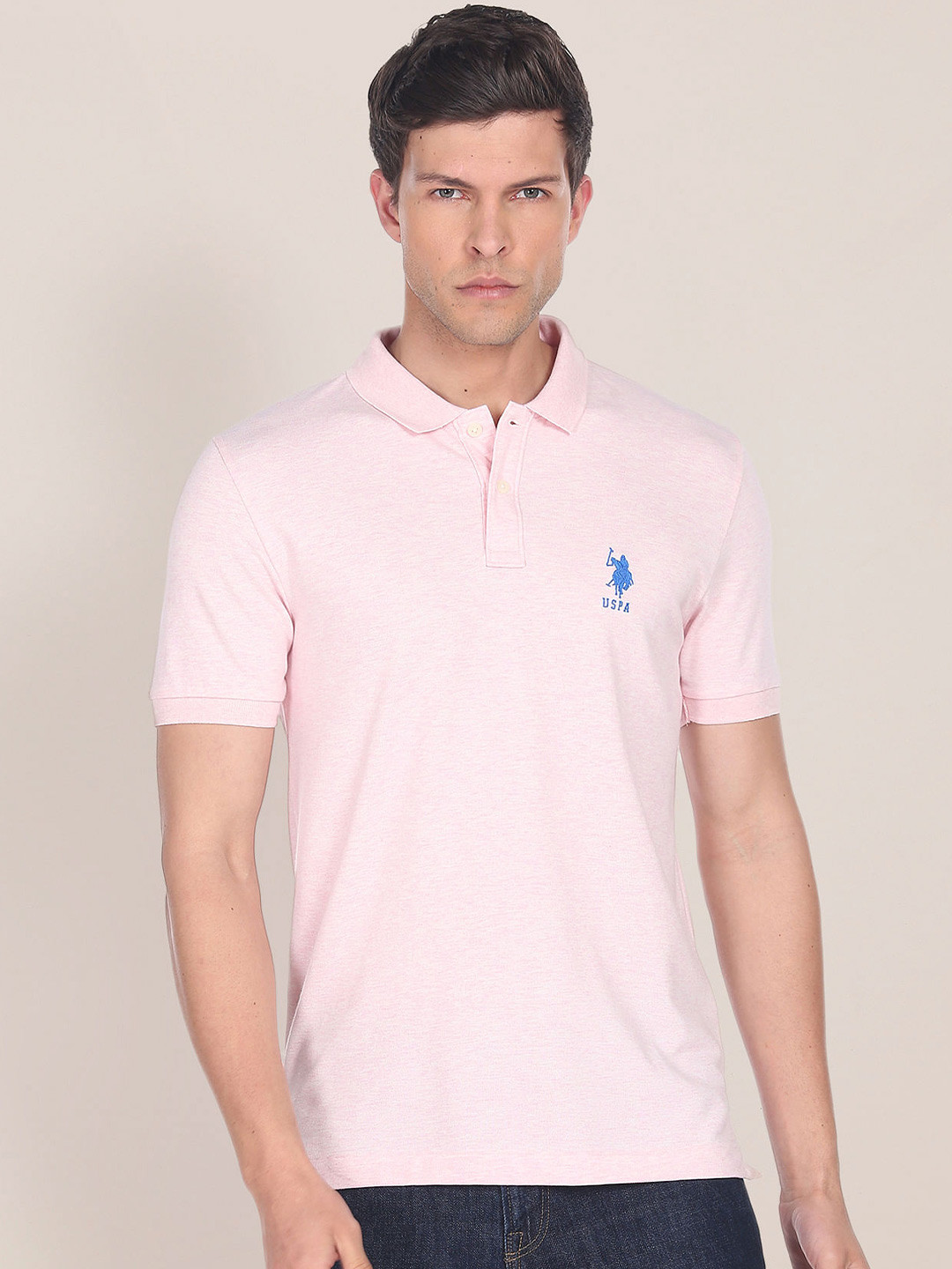 U S Polo Assn Men Cotton Solid Polo Collar Slim Fit T-shirt