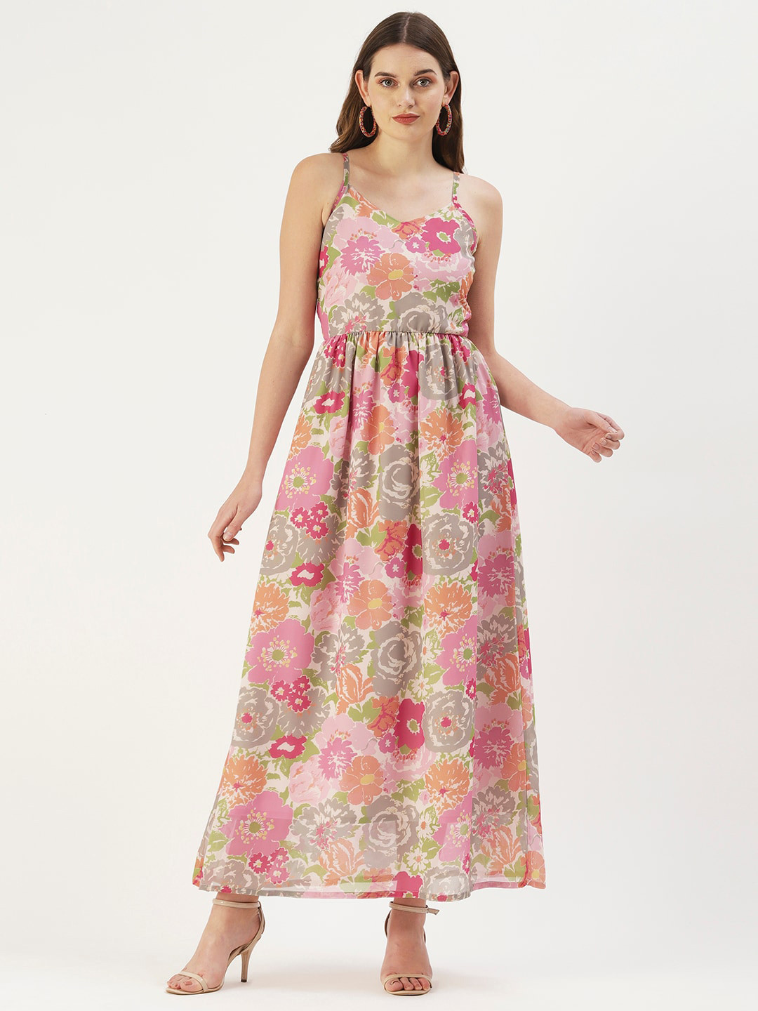 DressBerry Floral Printed Shoulder Strap Maxi Dress