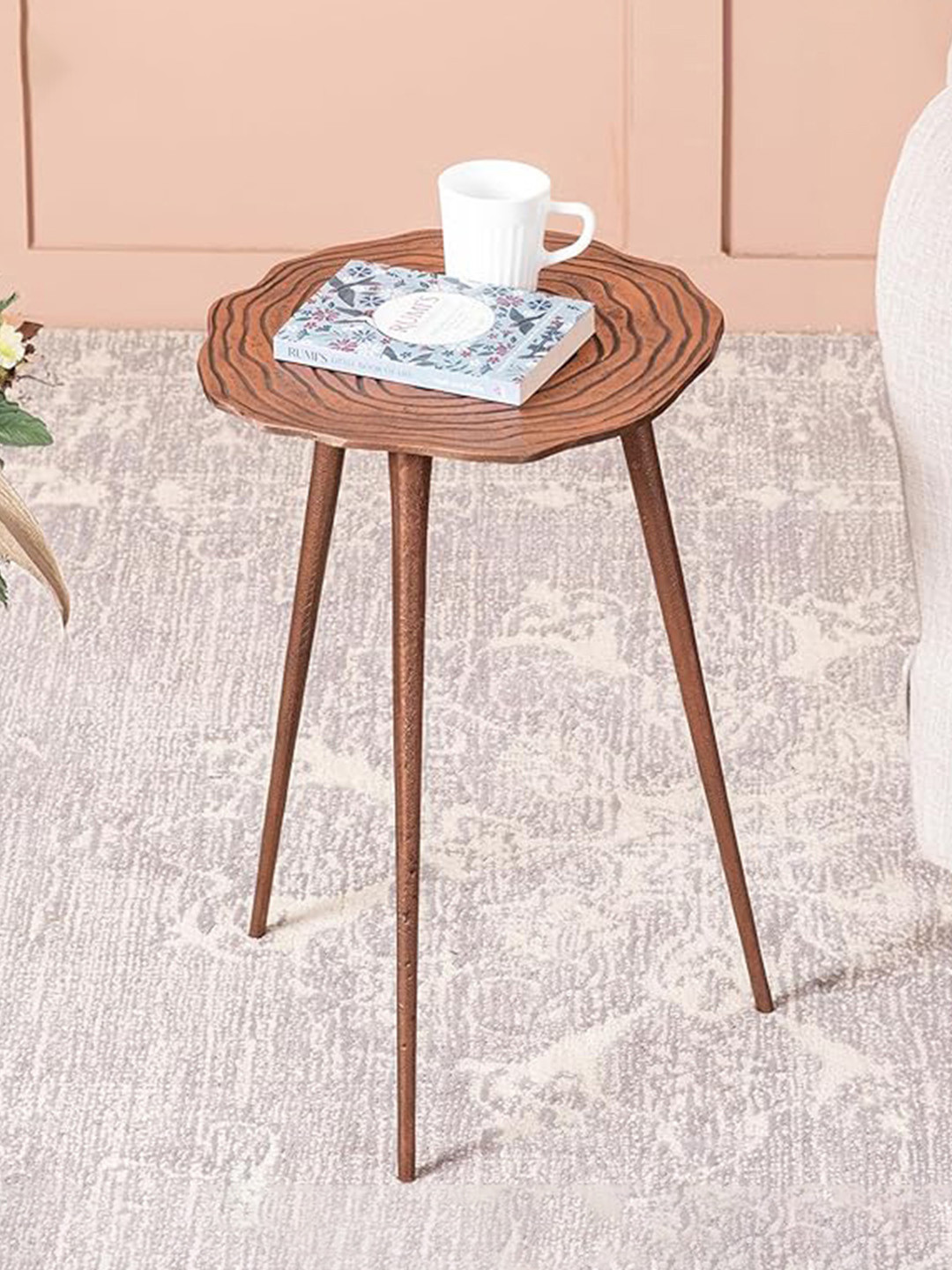 nestroots Set Of 2 Rustic Brown Textured Metallic Side Table