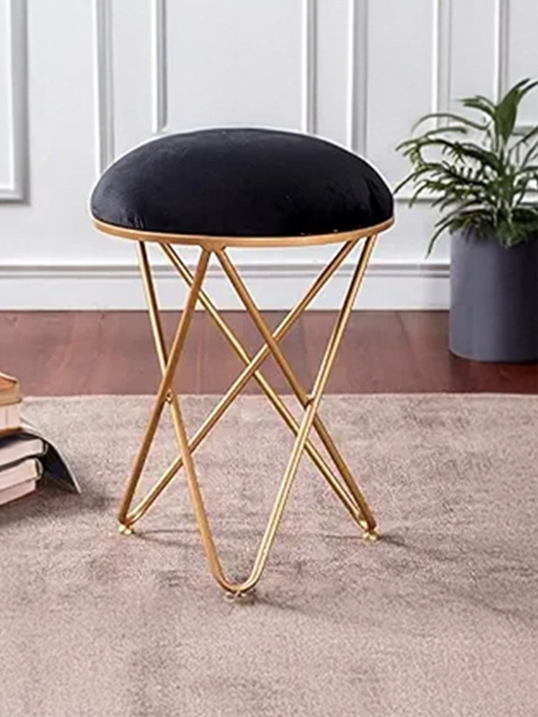 nestroots Black Velvet Cross Metallic Stool