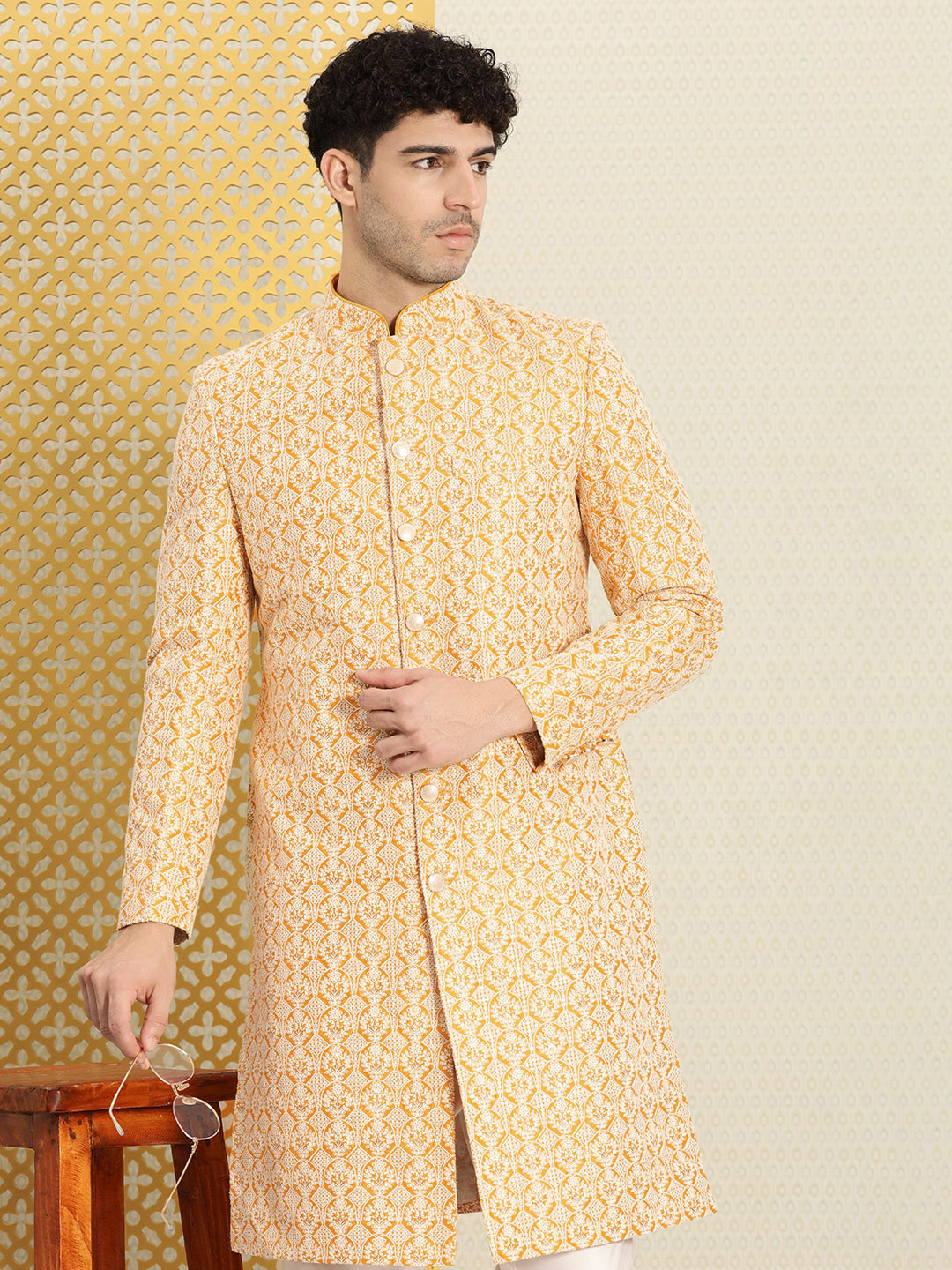 House of Pataudi Men Jashn Ethnic Motifs Embroidered Thread Work Zari Sherwani