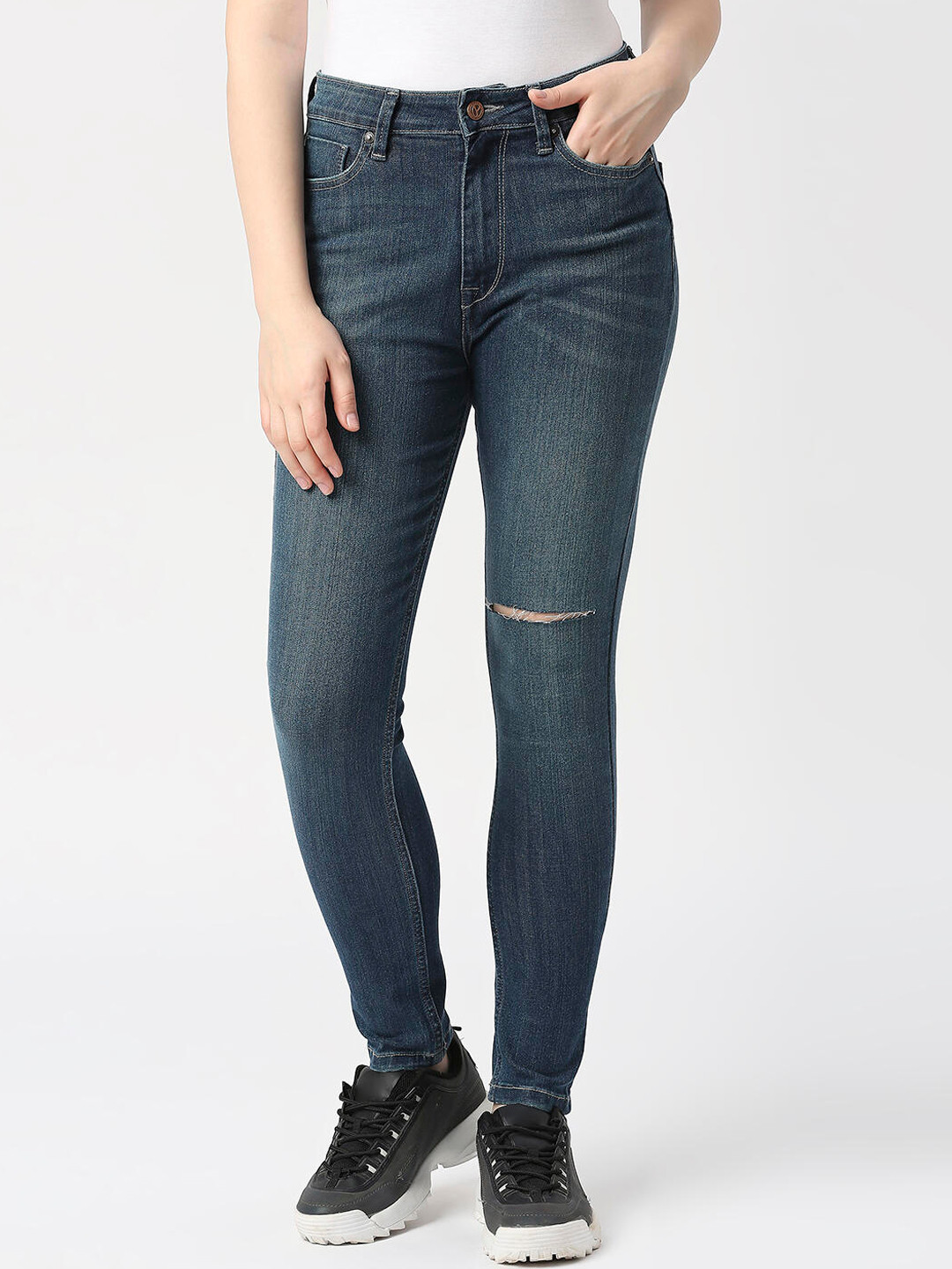 Pepe Jeans Women Blue Skinny Fit High-Rise Slash Knee Light Fade Cotton Jeans