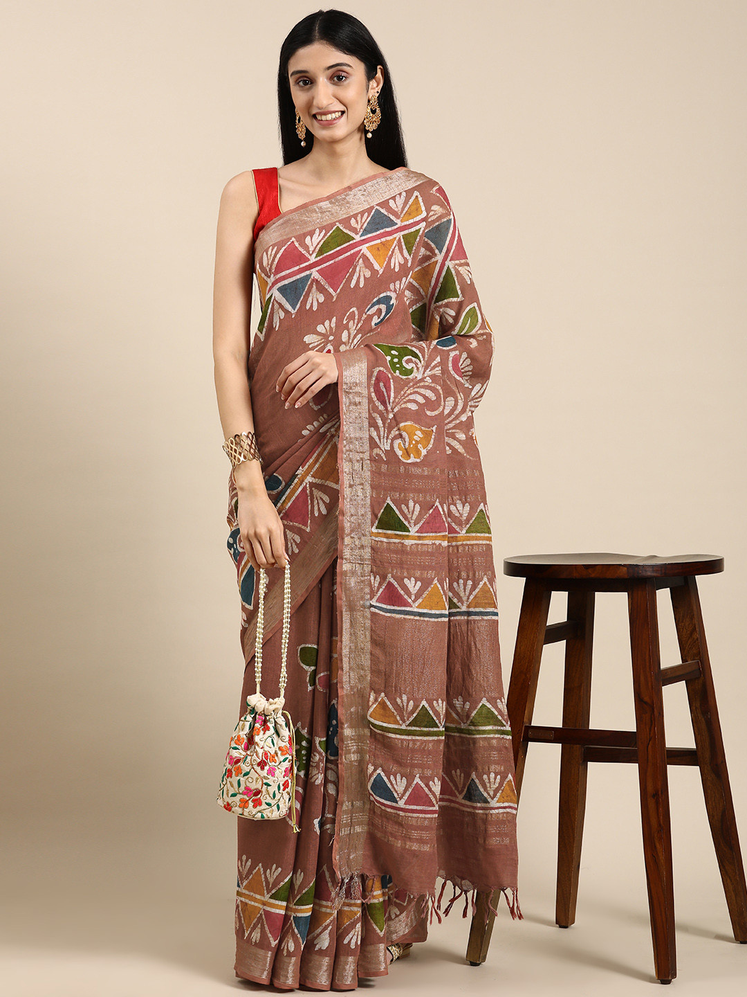 Mitera Batik Zari Linen Blend Bhagalpuri Saree