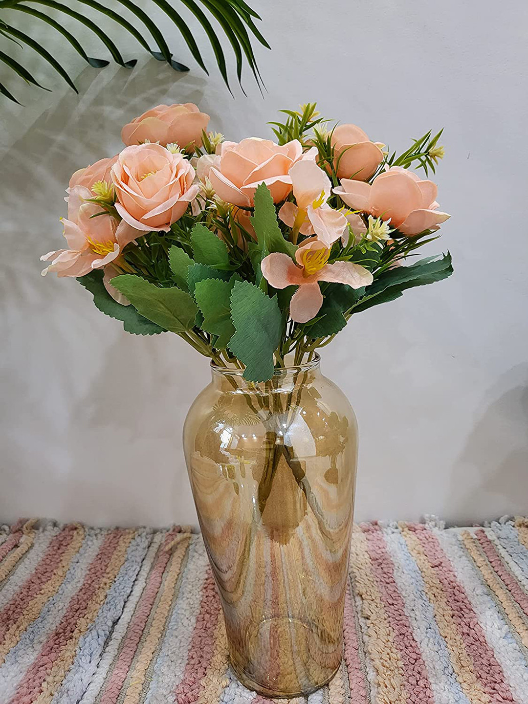 BS AMOR Set Of 2 Peach & Green Artificial Rose Flowers