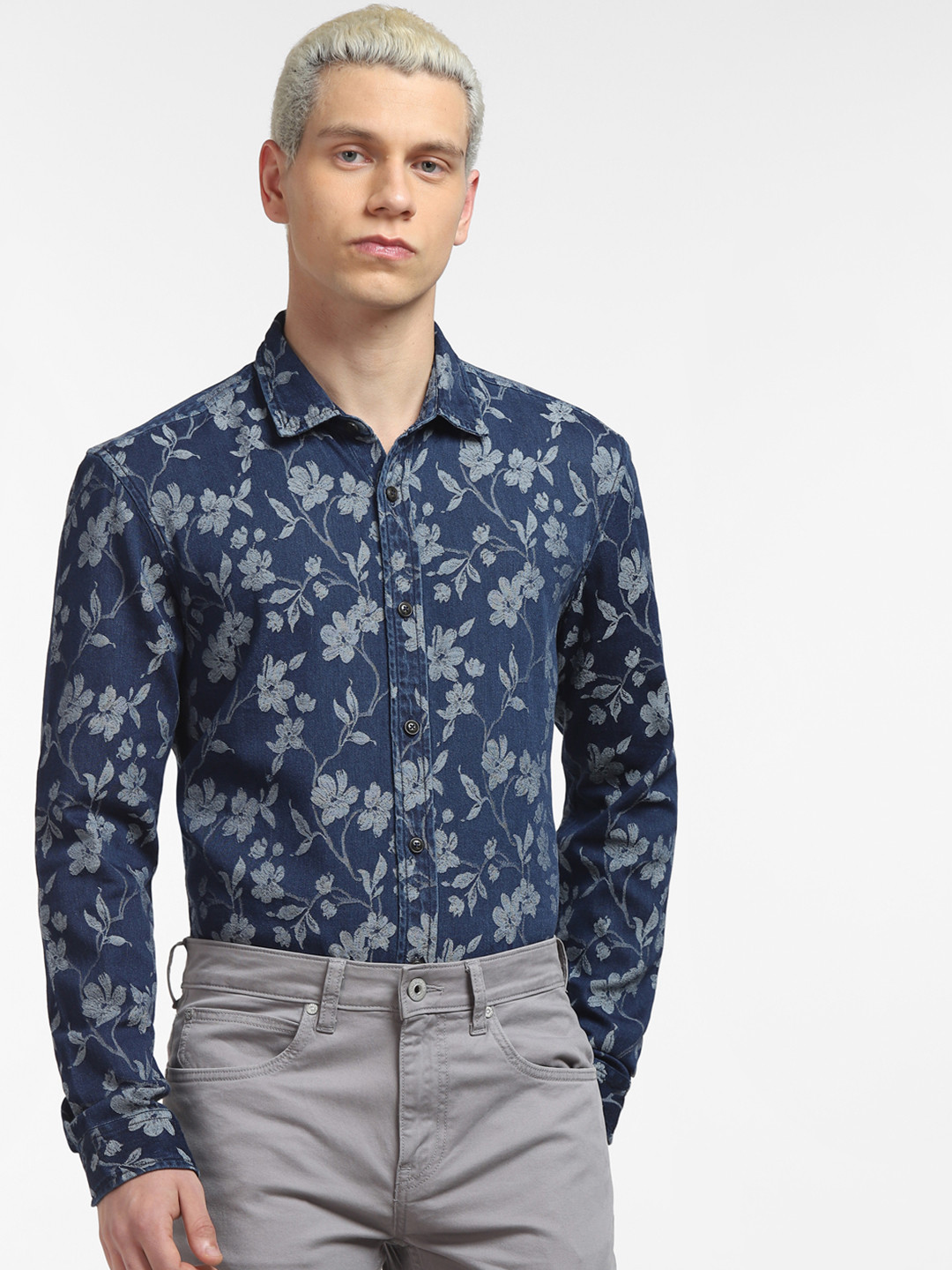 Jack & Jones Men Blue Floral Printed Formal Shirt