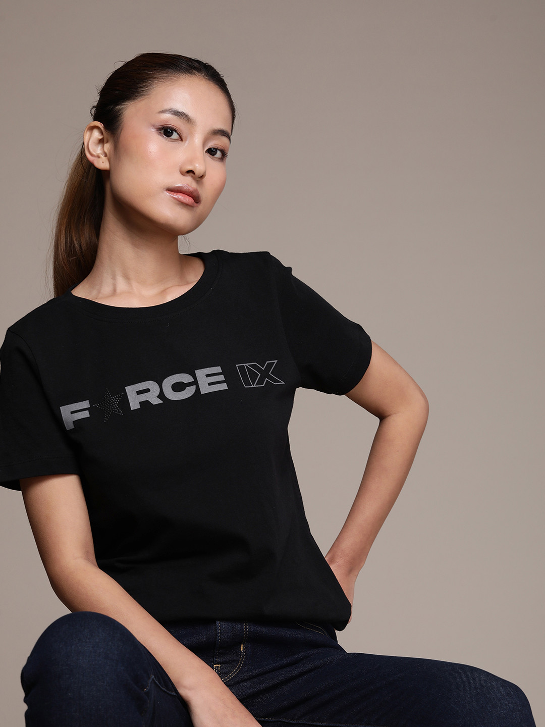 FORCE IX Brand Logo Printed Pure Cotton T-shirt
