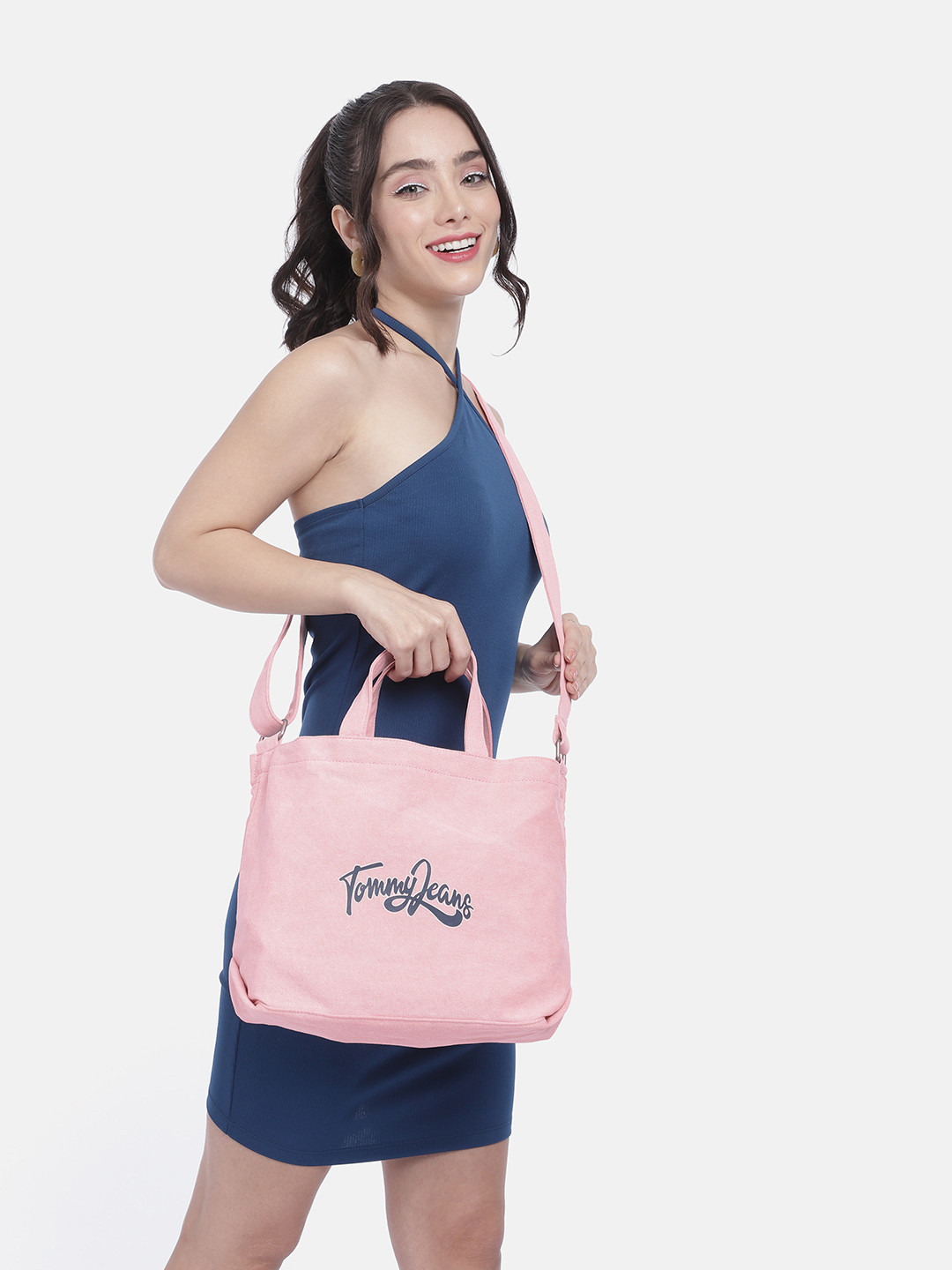 Tommy Hilfiger Brand Logo Print Shopper Pure Cotton Tote Bag