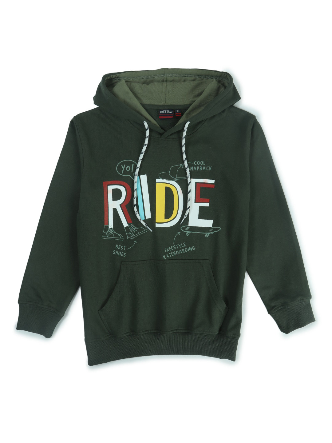 Gini and Jony Boys Alphanumeric Printed Hooded Pullover Sweatshirt