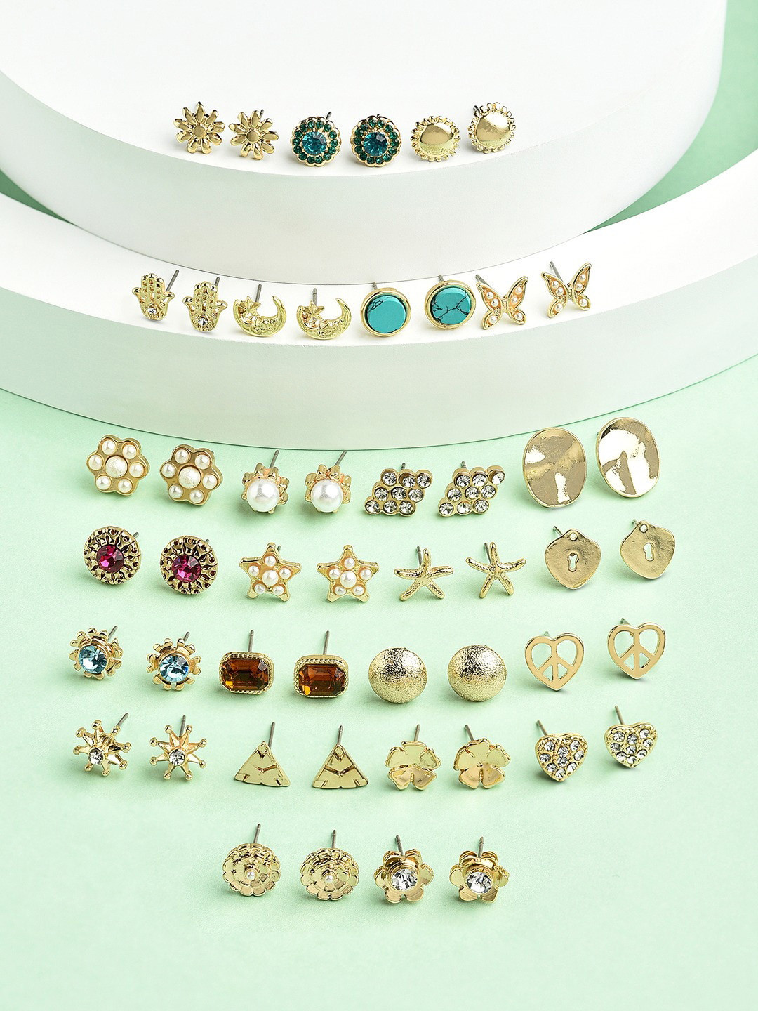 AMI Set of 25 Gold-Plated Contemporary Studs Earrings